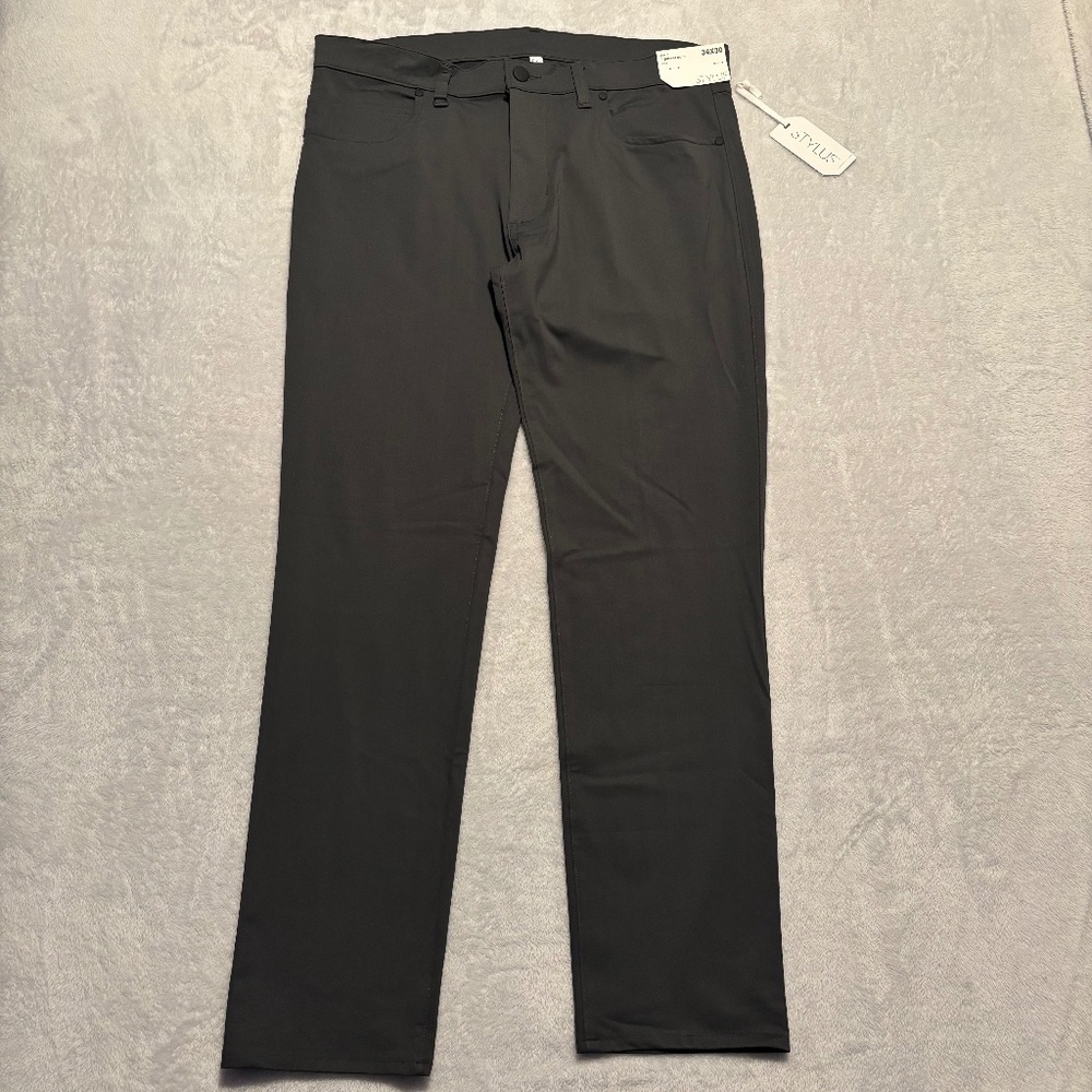 Stylus Slim Fit 5-Pocket Flat Front Pants, Charcoal Smoke Grey - Size 34X30